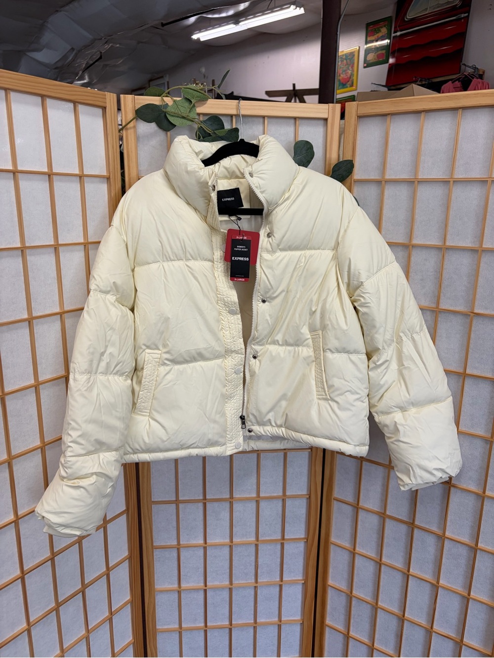 Express Cream Quilted Puffer Jacket